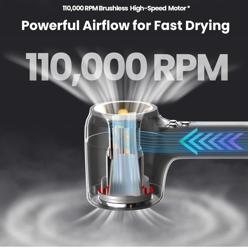 Pearl White Brushless High Speed Hair Dryer 110,000RPM Lightweight‎ #A19